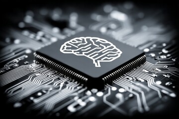 Fototapete - Digital brain concept on microchip symbolizing artificial intelligence and technology in modern computing systems