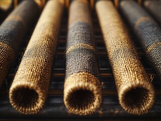 Poster - Textured textile cylinders create a dynamic visual experience of depth and shadow