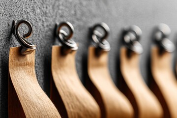 Poster - Wooden Hooks Attached To A Dark Wall Showcasing Minimalist Design And Practicality In Modern Spaces