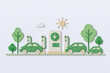 © NongKirana - Eco friendly electric car charging station with green vehicle and tree under sun, promoting sustainability and clean energy