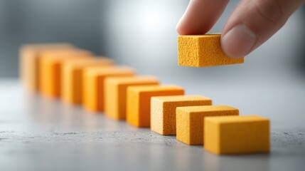 Poster - A hand carefully placing an orange block of paper to symbolize the calibration of effort and results in work