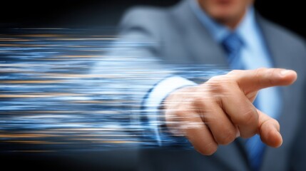 Poster - A man in a suit pointing towards something to capture momentum and lock in speed for future success and growth