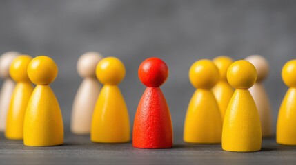 Poster - Group of wooden people symbolizing coordination and alignment in team dynamics and collaborative business environments