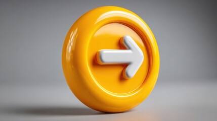 Poster - Yellow circular button with an upward arrow indicating progress and follow-up in conceptual visual communication