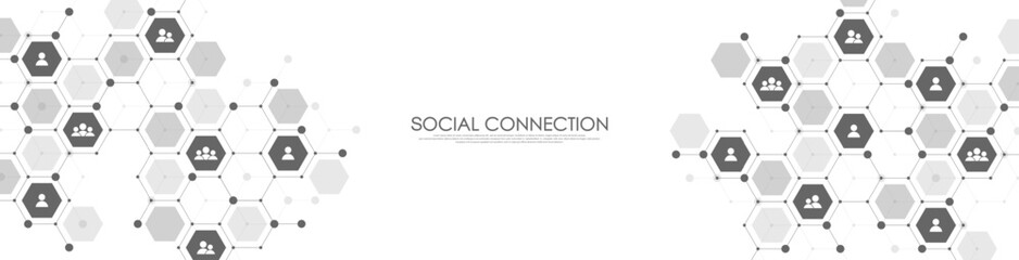 Leinwandbilder - Social network communication concept. Global network connection abstract background. Horizontal header web banner. Internet technology. Business. Science. Vector illustration
