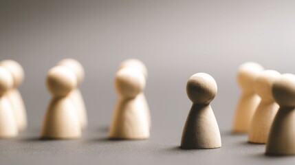 Poster - Diverse group of wooden figures representing ownership and responsibility in a conceptual visual communication context