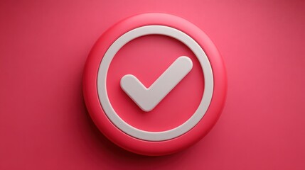 Poster - Red button with a white check mark illustrating the concept of clarifying blockers to identify progress obstacles