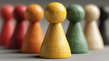 Poster - Group of wooden toy figures illustrating the concept of clarifying priorities to focus on what matters most now