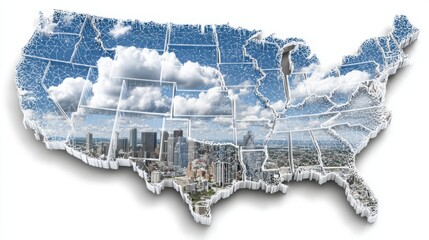 Poster - United states map overlayed with cloud-based budgeting tool concept for enhanced online financial management solutions