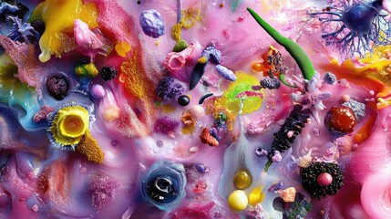 Poster - Abstract microscopic view of dreamy-colored viruses, ethereal pastel textures