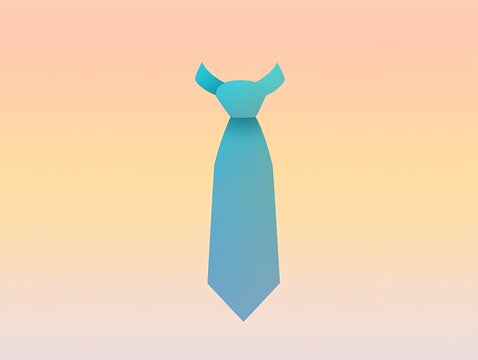 Linear icon of a necktie in light azure blue, set against a soft sand gradient