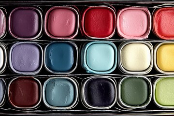 Poster - Assorted pastel colors arranged neatly in a rectangular container for creative artwork