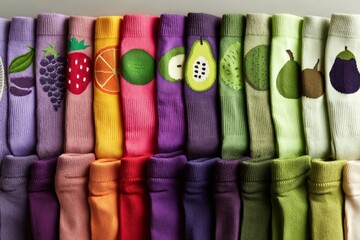 Poster - Colorful collection of fruit-themed socks neatly arranged for display at a craft fair