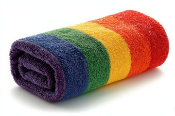 Aufkleber - Colorful striped towel rolled up, showcasing the vibrant rainbow design and soft texture for personal use or decor