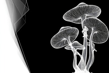 Aufkleber - Black and white illustration of mushrooms showcasing intricate details and delicate textures in a minimalist style