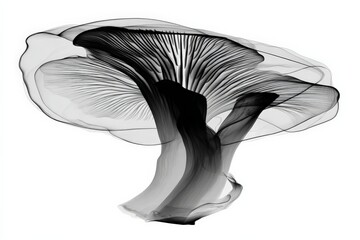 Aufkleber - Stunning black and white depiction of a mushroom revealing intricate gill structures and graceful curves