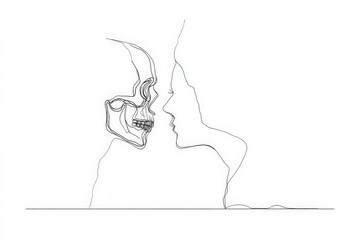 Aufkleber - Creative line art of a human skull and a face merging together in a striking composition