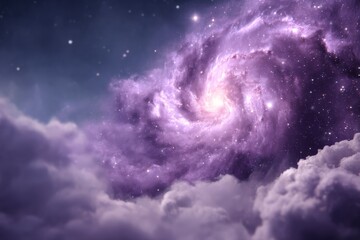 Aufkleber - Majestic cosmic swirl of purple hues illuminates the night sky above soft white clouds