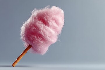 Poster - Colorful cotton candy on a wooden stick showcasing a fluffy texture in a simple backdrop