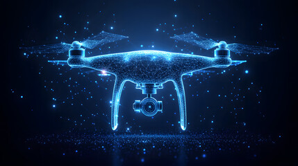 Poster - futuristic drone design rendered with glowing blue lines and particles. a technologically advanced u