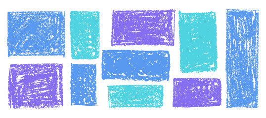 Wall Mural - kid doodle of rough rectangular shapes with blue and green pastel wax texture, resembling chalkboard