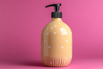 Poster - Decorative pump bottle with polka dots against a bright pink background for stylish home decor