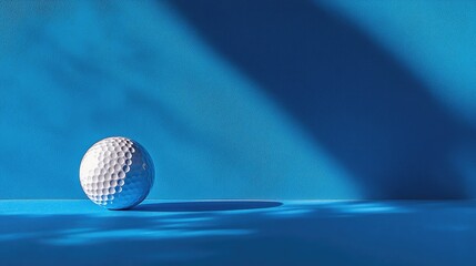 Poster - Simple and bold composition of golf ball casting geometric shadow over bright blue surface