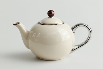 Poster - Elegant ceramic teapot with a silver handle on a minimalistic background