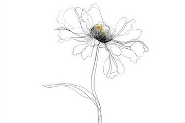 Poster - Beautiful line art of a peony flower showcasing delicate petals and stem in a minimalist style