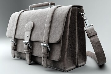 Poster - Gray leather messenger bag featuring a classic design and sturdy hardware for stylish, practical use