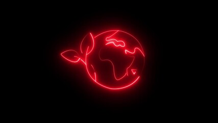 Poster - Neon glowing  Middle East and Africa icon animation with red color and black  color back ground.