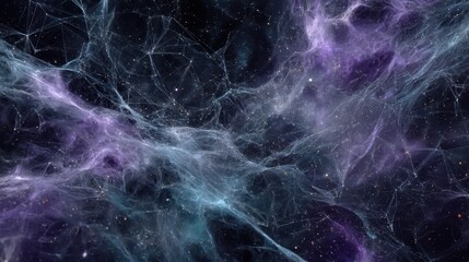 Poster - Vivid geometrical structures create a luminous network in a vast cosmic setting, featuring deep purples and blues against a star-studded backdrop, evoking a sense of infinite depth and wonder