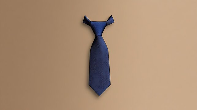 Elegant necktie icon in steel blue, minimal lines against a muted taupe background