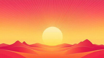 Poster - elongated sun rays stretching in a linear pattern, paired with a gradient color scheme of oranges and reds for a sunset effect.