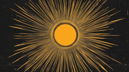 Poster - a vector of intricate sun rays surrounding a glowing central circle, using sharp lines and bright ye