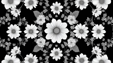 Poster - A symmetrical simple floral pattern with evenly spaced daisy motifs, forming a structured yet delicate botanical arrangement.