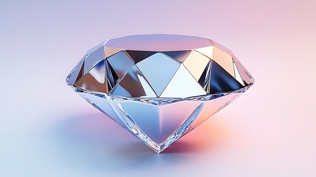A polished chrome mirror in the shape of a diamond perfectly isolated with a smooth gradient background