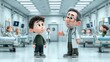 © Thoa - 3d illustration, cute cartoon doctor visiting little cute boy in hospital ward,photo stocks