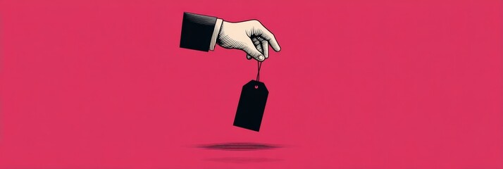Poster - Hand Holding a Price Tag Against a Solid Background Showcasing Simple yet Impactful Design Elements for Visual Marketing