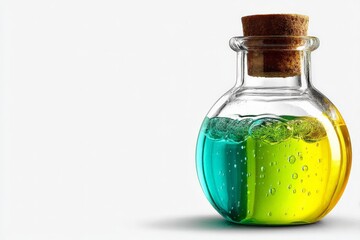 Aufkleber - Colorful liquid mixture in a glass bottle with bubbles and cork cap showcasing science experiment effects