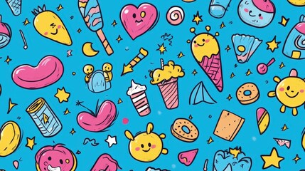 Poster - A whimsical doodle pattern filled with hand-drawn cute objects and playful elements, perfect for a fun and creative design