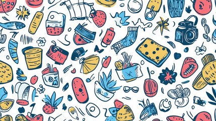 Poster - A whimsical doodle pattern filled with hand-drawn cute objects and playful elements, perfect for a fun and creative design