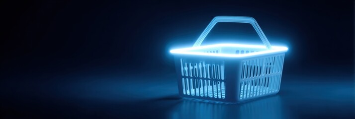 Leinwandbilder - Empty Supermarket Basket Icon With Glowing Effect in a Subtle Light Zone Showcasing Shopping Themes