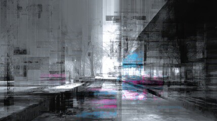 Poster - A modern urban landscape showcases the concept of digital memory, represented through multicolored layers and abstract forms. The layered visuals evoke a blend of technology and emotion