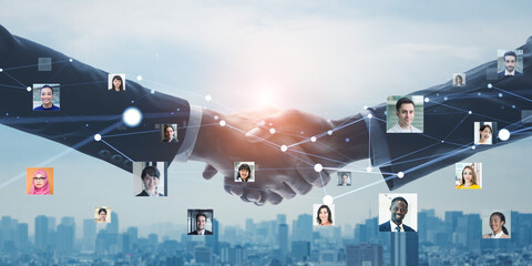 Poster - Handshake, shaking hands, business, teamwork, cooperation, global, multinational, friendship, network, politics, international, diversity, inclusion, equity, DEI, communication, exchange, dx, digital 