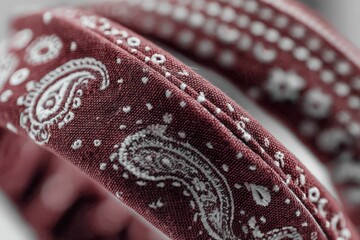 Poster - Burgundy Bandana with Intricate White Patterns in Close-Up