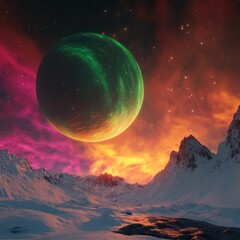 Wall Mural - Cosmic landscape with planet and colorful sky