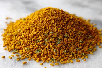 Aufkleber - Colorful mound of fenugreek seeds ready for culinary use in a kitchen setting