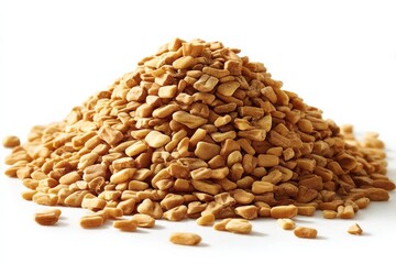 Poster - Fenugreek seeds piled on a white surface highlighting their texture and color in natural light