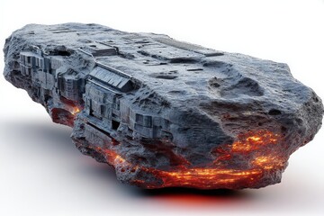 Poster - Intricately carved asteroid with fiery core resembling a spacecraft found in a distant galaxy